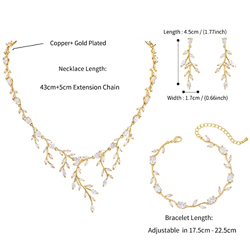 Bridal Wedding Jewelry CZ Set Marquise Teardrop Cubic Zirconia Pendant Necklace and Dangle Earring Bracelet Sets for Women - color: Gold - 03