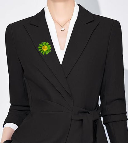 6 Pcs Daisy Flower Brooches, Sunflower Lapel Pins, Sun Flower Brooches, Floral Lapel Pins for Women Fashion Jewelry Accessories - color: Green