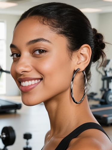 PROSTEEL Chunky Hoop Earrings for Women 14K Gold Plated/Black/Silver | 20/30/40/50/60/70/80mm Stainless Steel Thick Big Round Hoop with Waterproof and Non Tarnish Trendy Jewelry with Gift Box - color: 4. Black, size: 80MM