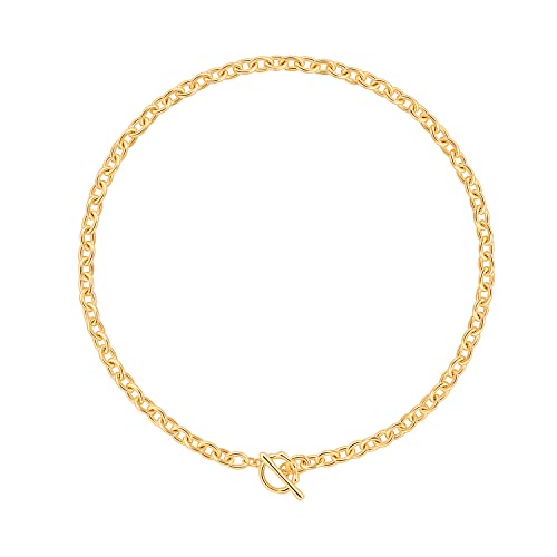 Aobei Pearl 18K Gold Plated Paperclip Chain Choker Satellite Chain Freshwater Cultured Biwa Pearl Pendant Necklace Dainty Turquoise Jewelry for Women - color: Cable Chain