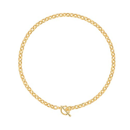 Aobei Pearl 18K Gold Plated Paperclip Chain Choker Satellite Chain Freshwater Cultured Biwa Pearl Pendant Necklace Dainty Turquoise Jewelry for Women - color: Cable Chain