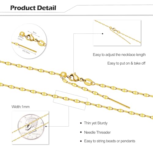 Crisjanggo 10 Pcs Gold Plated Necklace Bulk 20 Inch Adjustable Necklace | Stainless Steel Lip Chain for Jewelry Making with Adjust Clasp Rubber Stopper for Women - color: Gold Lip