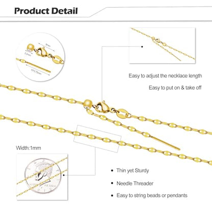 Crisjanggo 10 Pcs Gold Plated Necklace Bulk 20 Inch Adjustable Necklace | Stainless Steel Lip Chain for Jewelry Making with Adjust Clasp Rubber Stopper for Women - color: Gold Lip