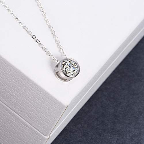 925 Sterling Silver Solitaire Cubic Zirconia Necklace for Women Teen Girls - color: April - Clear