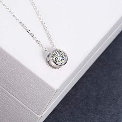925 Sterling Silver Solitaire Cubic Zirconia Necklace for Women Teen Girls - color: April - Clear