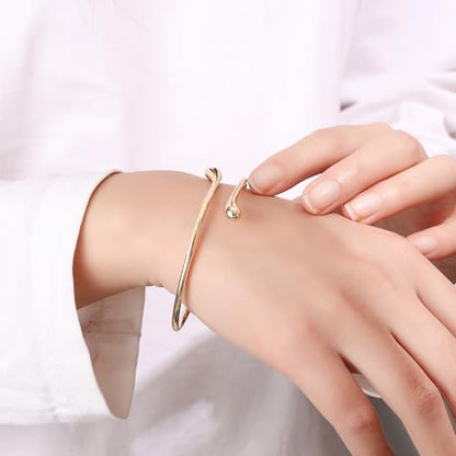 Teardrop Cuff Bracelet for Women Gold Tear Drop Bracelet Stainless Steel Hypoallergenic Adjustable Bangle for Everyday Wear - color: 1