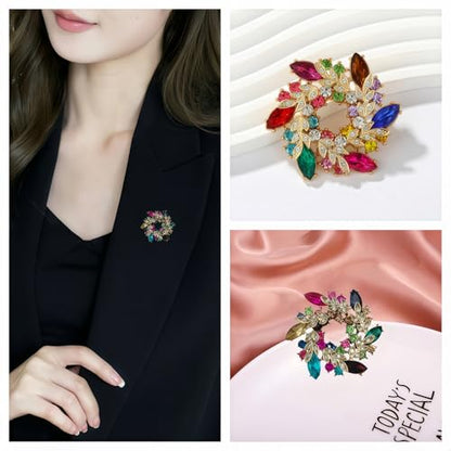 2pcs Rhinestone Brooch Pin for Women Dress Elegant Stylish Crystal Brooches Fashion Accessories Pins Lapel Boutonniere Ideas Wedding Christmas Birthday Jewelry Easter Gift - color: 14 Gold Bird/Colorful