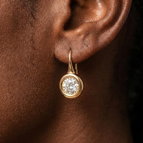 14K Gold & Silver Plated Trendy Bezel Set Cubic Zirconia Drop Earrings Minimalist Teardrop Hook Earrings for Women Diamond Crystal Charm Statement Teardrop Earrings Jewelry Gifts - color: Gold-Round zircon