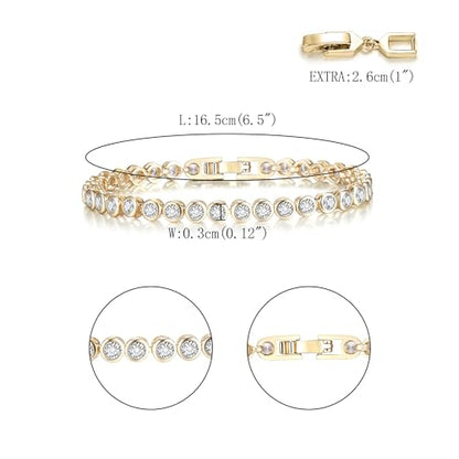FANZE Gold Plated Cubic Zirconia Tennis Bracelets for Women Dainty Trendy Adjustable Bracelet Jewelry Gift for Ladies Wedding Mother Birthday Anniversary - style: Style 2