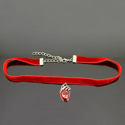 Realistic Heart Necklace for Women Anatomical Heart Jewelry Red Velvet Ribbon Choker Anatomical Heart Gifts Red Heart Pendant Medical Necklace Red Gothic Jewelry Women Heart Organ Jewelry