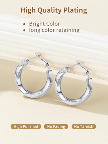 FindChic Twisted Hoop Earrings for Women, Silver/Black/14K Gold Plated Hypoallergenic Hollow Tube Rounded Loop Earrings, 30mm/40mm/60mm/80mm Hoops with Custom Name Options and Gift Box - color: b.Silver, size: 30MM