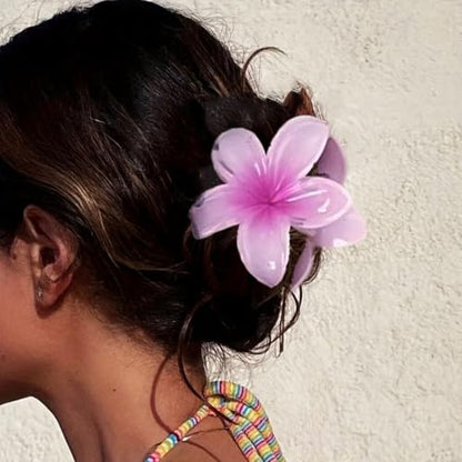 Flower Hair Clips for Women Girls Claw Clips Summer Fashion Hair Accessories with Rose Pink Gradient Plumeria Design Barrettes Hold Hair in Place for Thick Thin Hair(3Pcs: 1 large 2 small) - color: Pink