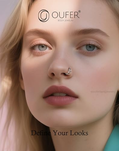 OUFER 20G Nose Rings for Women, 316L Surgical Steel Double Hoop Nose Piercing Jewelry, Opal and CZ Septum Lip Eyebrow Cartilage Conch Rook Helix Tragus Daith Earrings Piercing Jewelry-6/7/8MM - color: Black CZ