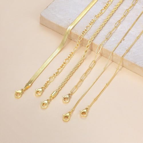 Dainty Ankle Bracelets for Women Waterproof | Layered Gold Plated Tennis Cuban Snake Rope Paperclip Beaded Link Chains Set, Summer Beach Jewelry Gift - color: Gold Anklet E