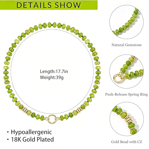 Beaded Necklaces for Women Boho Colorful Bead Choker Necklace Natural Gemstone Handmade Summer Beach Layering Necklace Jewelry Gift for Women - color: Olive Green