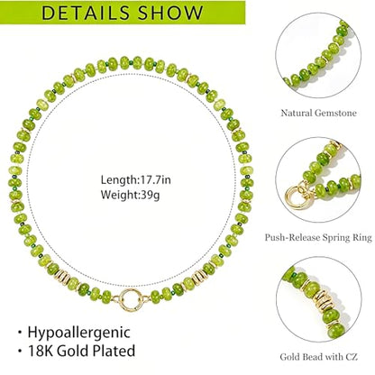 Beaded Necklaces for Women Boho Colorful Bead Choker Necklace Natural Gemstone Handmade Summer Beach Layering Necklace Jewelry Gift for Women - color: Olive Green
