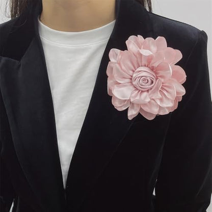 Dainty Fabric Rose Flower Large Brooch Lapel Pins Flower Brooches Pin Classic for Wedding Party Dance Banquet for Women Dress Suit Clothes Accessories Jewelry 100mm - color: Light Pink