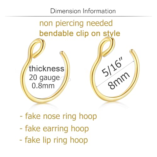 QWALIT Fake Nose Ring Fake Lip Piercing Fake Lip Ring Fake Nose Ring Hoop Fake Snake Bites Fake Lip Piercings Faux Lip Rings Fake Nose Piercing Clip on Nose Ring Spring - color: A4-spring + basic- gold