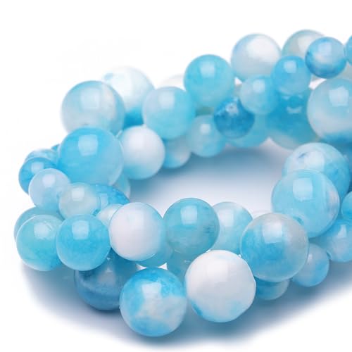 8mm Natural Stone Beads for Jewelry Making,Blue White Jade Polished Smooth Round Gemstone Beads for Bracelet Necklace 15 Inch - color: Blue White Jade, size: 8mm