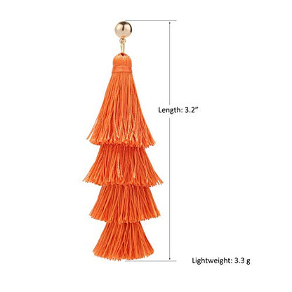 BaubleStar Bohemian Layered Tassel Drop Earrings for Women | Lightweight Statement Party Festival Jewelry - color: Russet Orange