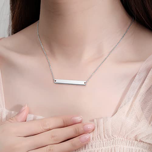 Gold Polished Horizontal Bar Necklace Personalized Stainless Steel Simple Pendant Link Layered Adjustable Chain for Women Girls Jewelry - color: White