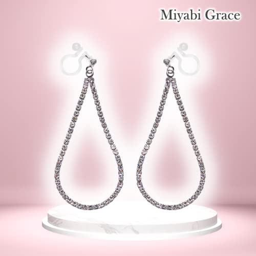 Dangle Silver Invisible Clip On Earrings for Women Not Pierced Gold Crystal Rhinestone Comfortable Hoop Fringe Long Chain Clip On Earrings - color: Teardrop Silver 2