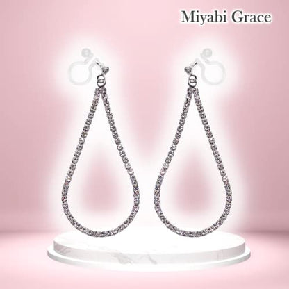 Dangle Silver Invisible Clip On Earrings for Women Not Pierced Gold Crystal Rhinestone Comfortable Hoop Fringe Long Chain Clip On Earrings - color: Teardrop Silver 2