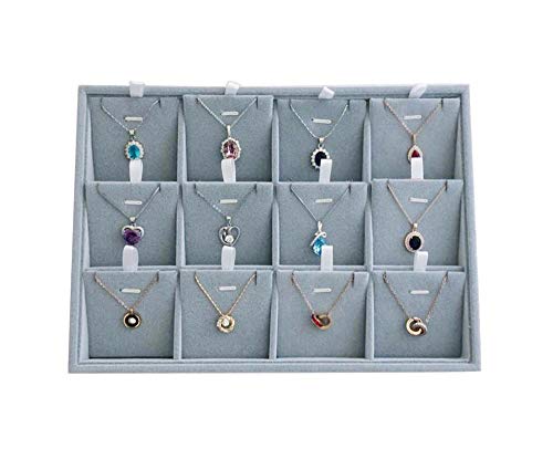 Premium Quality Grey Velvet Stackable Organizer Tray Pendant Necklace Jewelry Storage Store Home Drawer Closet Inserts Dividers with Removable Tabs - size: Pendants