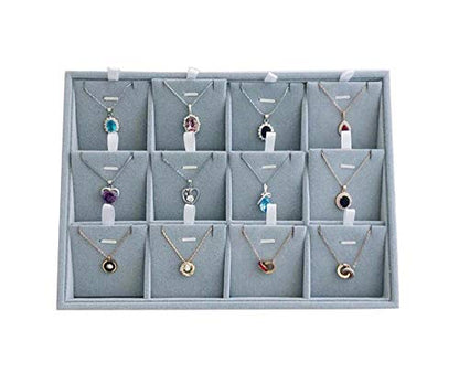 Premium Quality Grey Velvet Stackable Organizer Tray Pendant Necklace Jewelry Storage Store Home Drawer Closet Inserts Dividers with Removable Tabs - size: Pendants