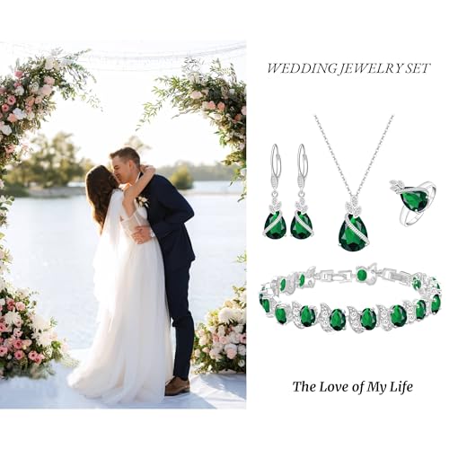 Wedding Jewelry Set for Women Gem Necklace Earrings Bracelet Luxury Jewelry Set Birthday Valentine's Day Mother's Day Christmas Prom Jewelry Gift - color: SYSD-Green