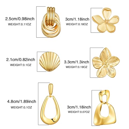 Chunky Gold Earrings For Women Trendy Statement Gold Plated Flower Shell Knot Dangle Earrings Lightweight Hypoallergenic Fashion Jewelry Set - color: gold-A
