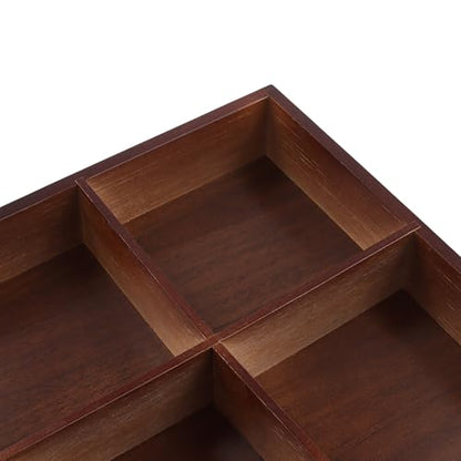 FUNSUEI 2 PCS Multi Compartment Wooden Tray, Divided Wooden Tray, Bamboo Serving Tray with 9 Sections, Wood Divided Snack Tray Storage Box for Appetizers, Jewelry, 12 x 12 x 1.85 Inch - size: 2 PCS 9 Sections