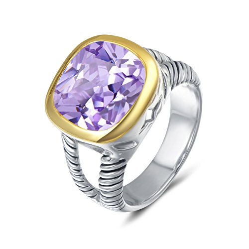 UNY JEWEL Twisted Cable Wire Two Tone Cusion Cut CZ Statement Ring Designer Inspired Fashion Love Antique Women Jewelry Gift - color: Purple