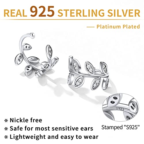 ChicSilver 925 Sterling Silver Ear Cuff Earrings Non Piercing Clip on Cartilage Cuff Earrings for Women - style: B: Leaf CZ