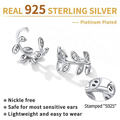 ChicSilver 925 Sterling Silver Ear Cuff Earrings Non Piercing Clip on Cartilage Cuff Earrings for Women - style: B: Leaf CZ
