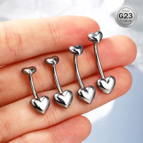 Melighting Titanium Belly Button Ring 14G Heart Belly Ring Internally Threaded G23 Titanium Navel Piercing Hoop Navel Barbell Body Piercing Jewelry 10/12/14/16 mm