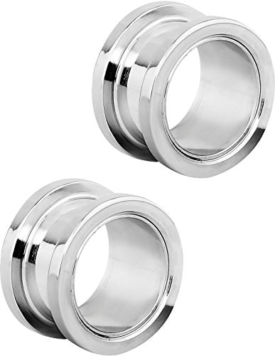 Forbidden Body Jewelry 1.2mm - 16mm Surgical Steel Ear Gauges Screw Fit Tunnels, Tunnel Plug Earrings Sold as a Pair - style: 14mm (9/16 Inch)
