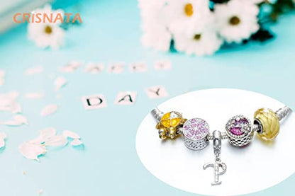 26 Letter Pendant Charms, Polished 925 Sterling Silver Complete Initial A-Z Dangling CZ Stone Alphabet Beads, fits European Bracelet Necklace, Gift for Mother/Father/Daughter/Son/Sister/Aunt - color: Letter P CZ Pendant Charm