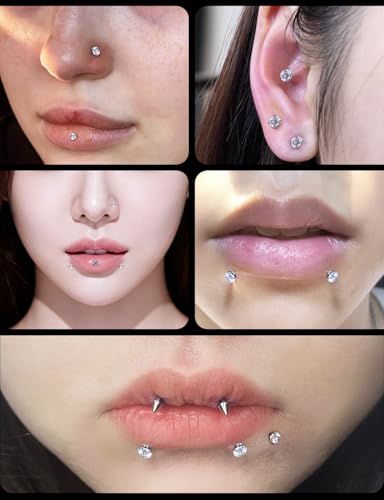 16G Medusa Piercing Jewelry Surgical Steel Labret Jewelry Monroe Lip Rings Different Size Tragus Nail Conch Cartilage Helix Earring Stud Bar Length 6mm 8mm 10mm 12mm - color: 16G Studs Piercing Jewelry Plus