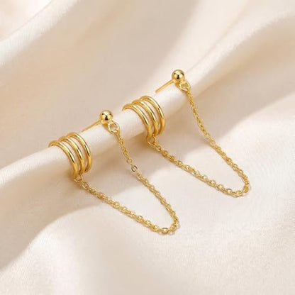 SLUYNZ 925 Sterling Silver Cuff Earrings Chain for Women Crawler Earrings Studs - color: B-18K Gold Plated