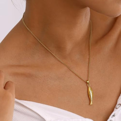 Fish Necklace for Women Handmade Beaded Y Pendant Necklace Colorful Summer Beach Boho Layering Choker Necklaces - color: Fish-Gold