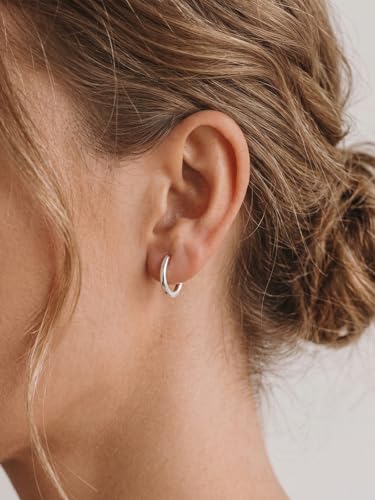 925 Sterling Silver Huggie Hoop Earrings, Small Silver Hoop Earrings for Women Hypoallergenic Huggie Lightweight Small Hoops Earring Cartilage Sleeper Earrings 6/8/10/12/14/16/18/20mm - color: Silver, size: 12MM
