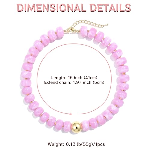 Badu Colorful Chunky Beaded Choker Necklace, Acrylic Colorful Bead Statement Necklaces, Adjustable Summer Beach Jewelry Gift for Women - color: Pink