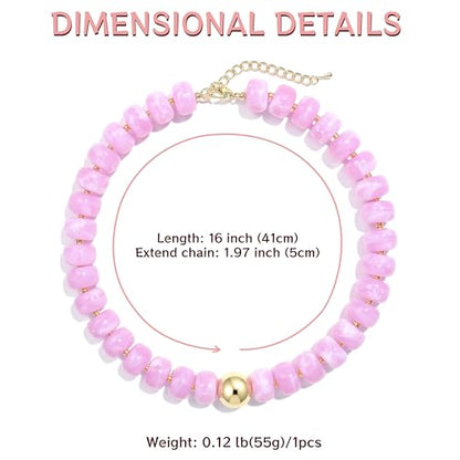 Badu Colorful Chunky Beaded Choker Necklace, Acrylic Colorful Bead Statement Necklaces, Adjustable Summer Beach Jewelry Gift for Women - color: Pink
