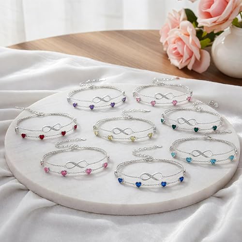 Prismata Infinity Birthstone Charm Link Bracelet/Anklet 925 Sterling Silver Adjustable 12 Months Birthstone Infinity Bracelet/Anklet Birthday Jewelry Gifts for Women Her - color: 05-May, size: 9‘+2’ Anklet