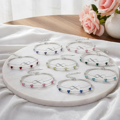 Prismata Infinity Birthstone Charm Link Bracelet/Anklet 925 Sterling Silver Adjustable 12 Months Birthstone Infinity Bracelet/Anklet Birthday Jewelry Gifts for Women Her - color: 05-May, size: 9‘+2’ Anklet