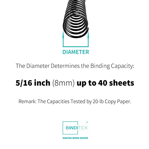 Binditek Plastic Spiral Binding Coils, 8 mm, 4:1 Pitch, Black, 100 Pack | Coil Binding Spines, 5/16", 40 Sheet Capacity, 48 Loops, for Letter-Size Reports, Presentations, School and Office Projects - size: 8mm, style: 100P , Black