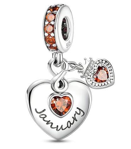 BLUELUNE Birthstone Charms, 925 Sterling Silver Dangle Charm with 5A Cubic Zirconia for Bracelets or Necklaces, Birthday, Mother's Day Present for Women - color: January