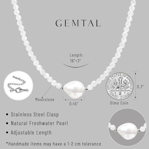 Single Pearl Choker Pendant Necklaces for Women, Natural Gemstone Womens Black Stone Beaded Choker Necklace, Dainty Round Freshwater Pearl Handmade Jewelry Gift Women Birthday Bridesmaids Anniversary 16 18 inch - color: 07-Moonstone, size: 16"