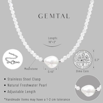Single Pearl Choker Pendant Necklaces for Women, Natural Gemstone Womens Black Stone Beaded Choker Necklace, Dainty Round Freshwater Pearl Handmade Jewelry Gift Women Birthday Bridesmaids Anniversary 16 18 inch - color: 07-Moonstone, size: 16"